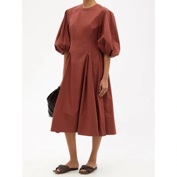 Another Tomorrow Organic Cotton Poplin Puff Sleeve Midi Dress Made in Italy 36 - Picture 6 of 10